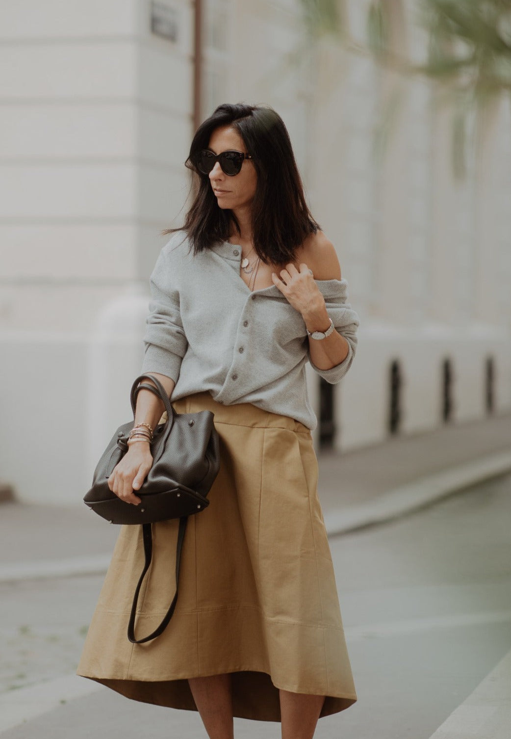 Sculpted Cotton Skirt Tan