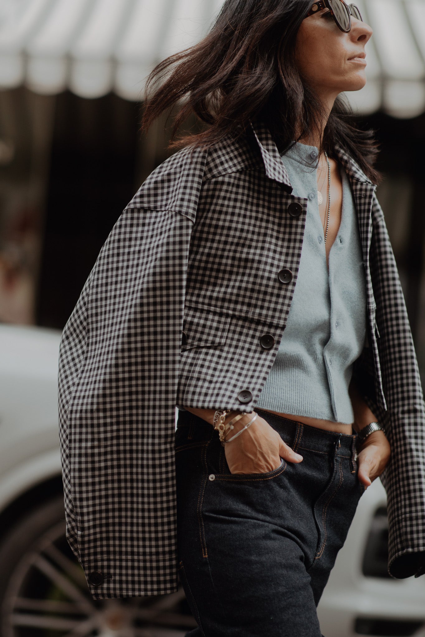 Double Faced Meanswear Check Cropped Jacket