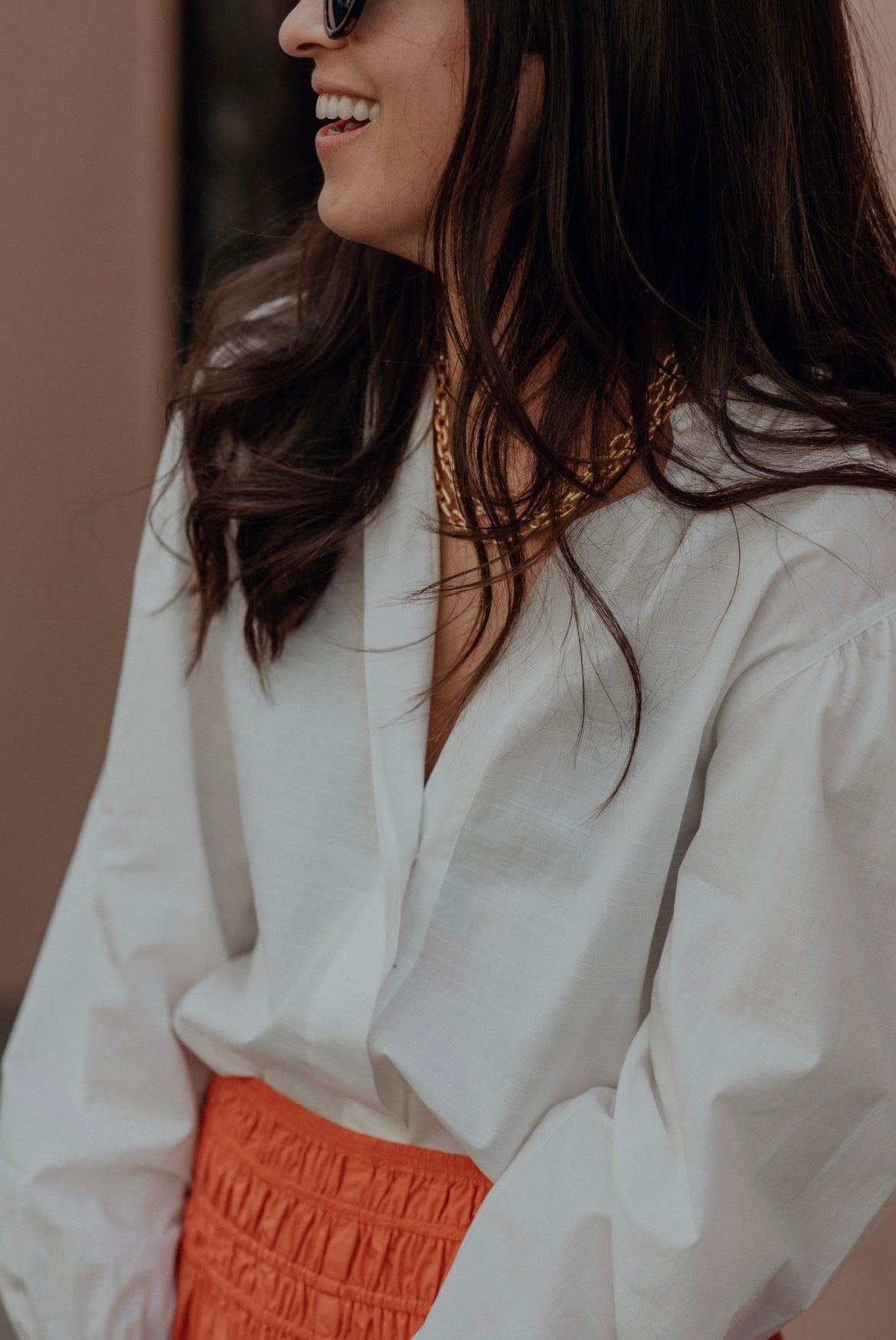Braid Trim Band Collar Blouse in White - TheStorebySchneeweiss