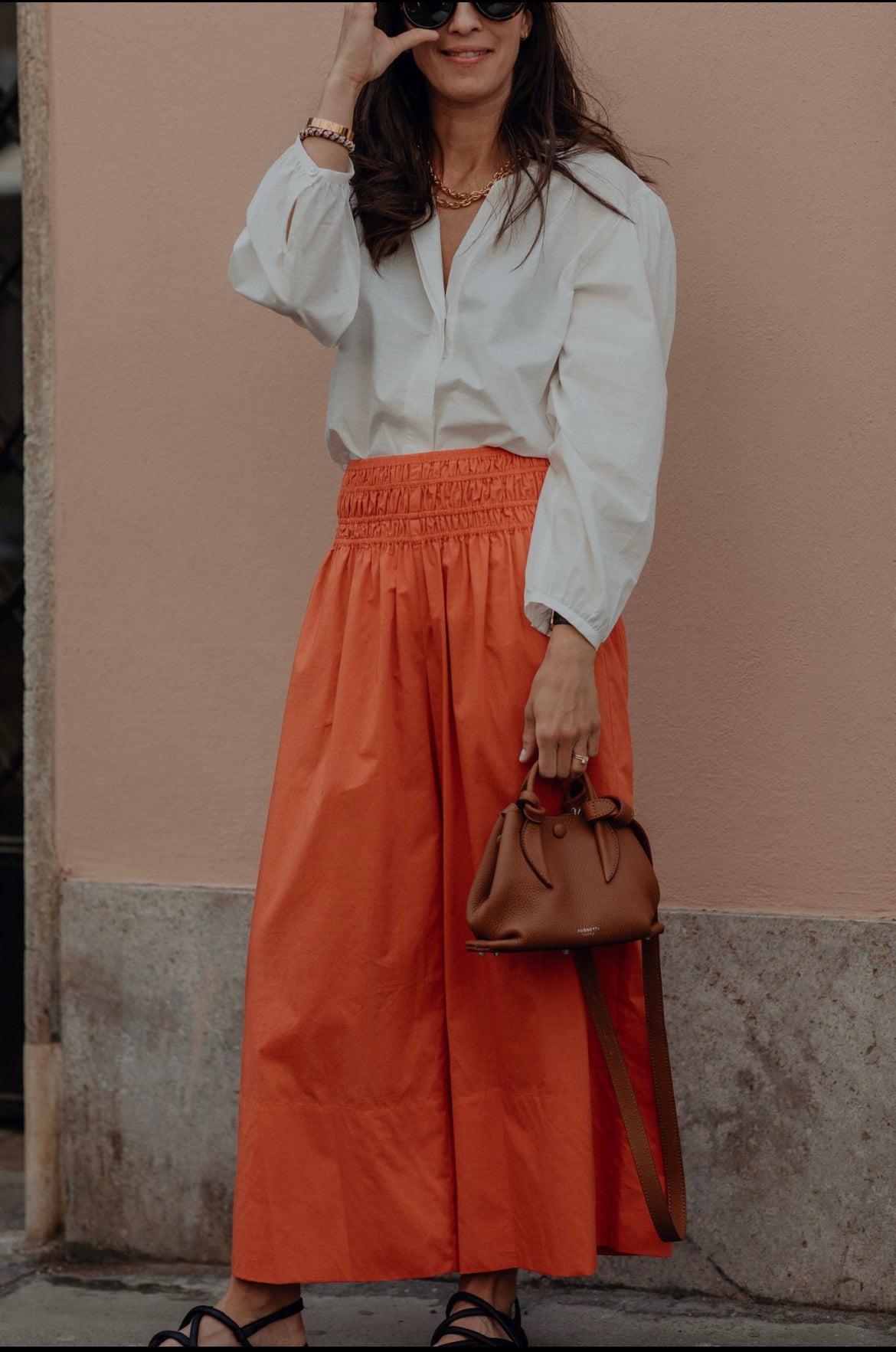 Braid Trim Band Collar Blouse in White - TheStorebySchneeweiss
