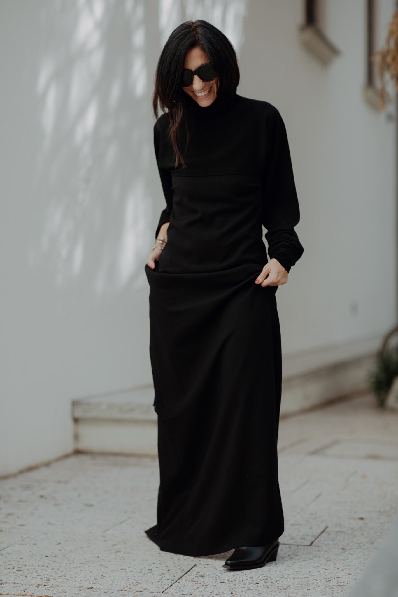 Mele Merino Wool Turtelneck Toque in Black