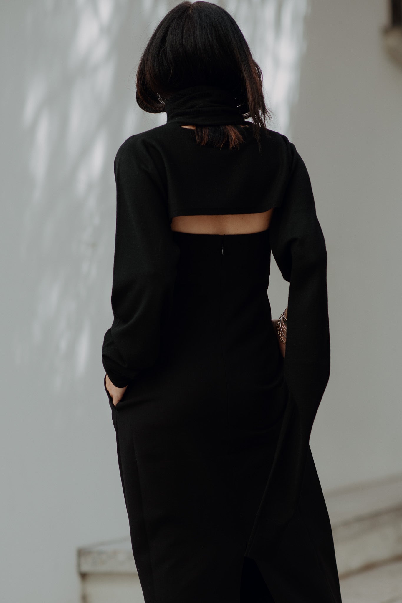 Mele Merino Wool Turtelneck Toque in Black