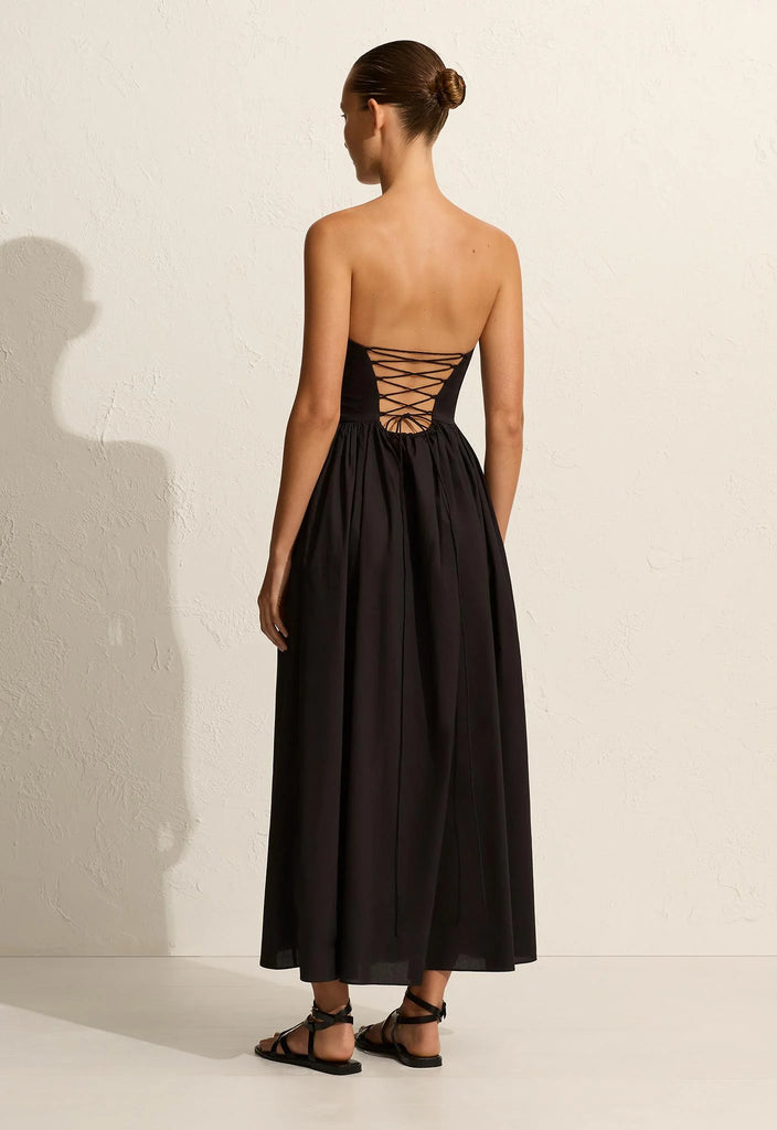 Matteau - Strapless Lace Up Dress in Black