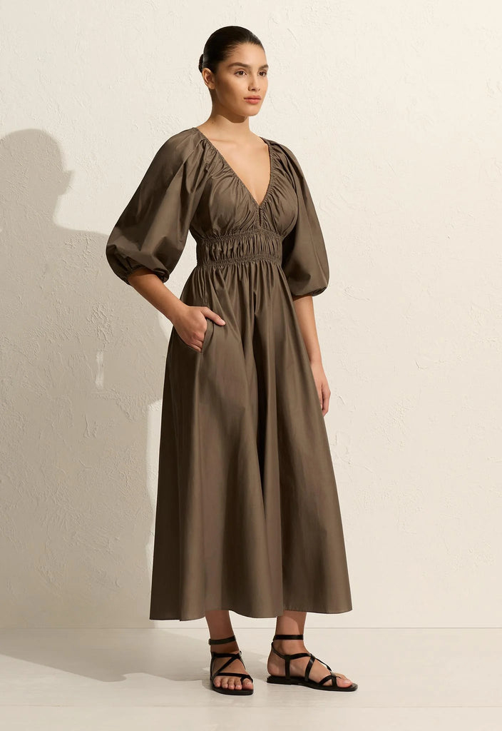 Matteau -  Shirred Plunge Button Dress