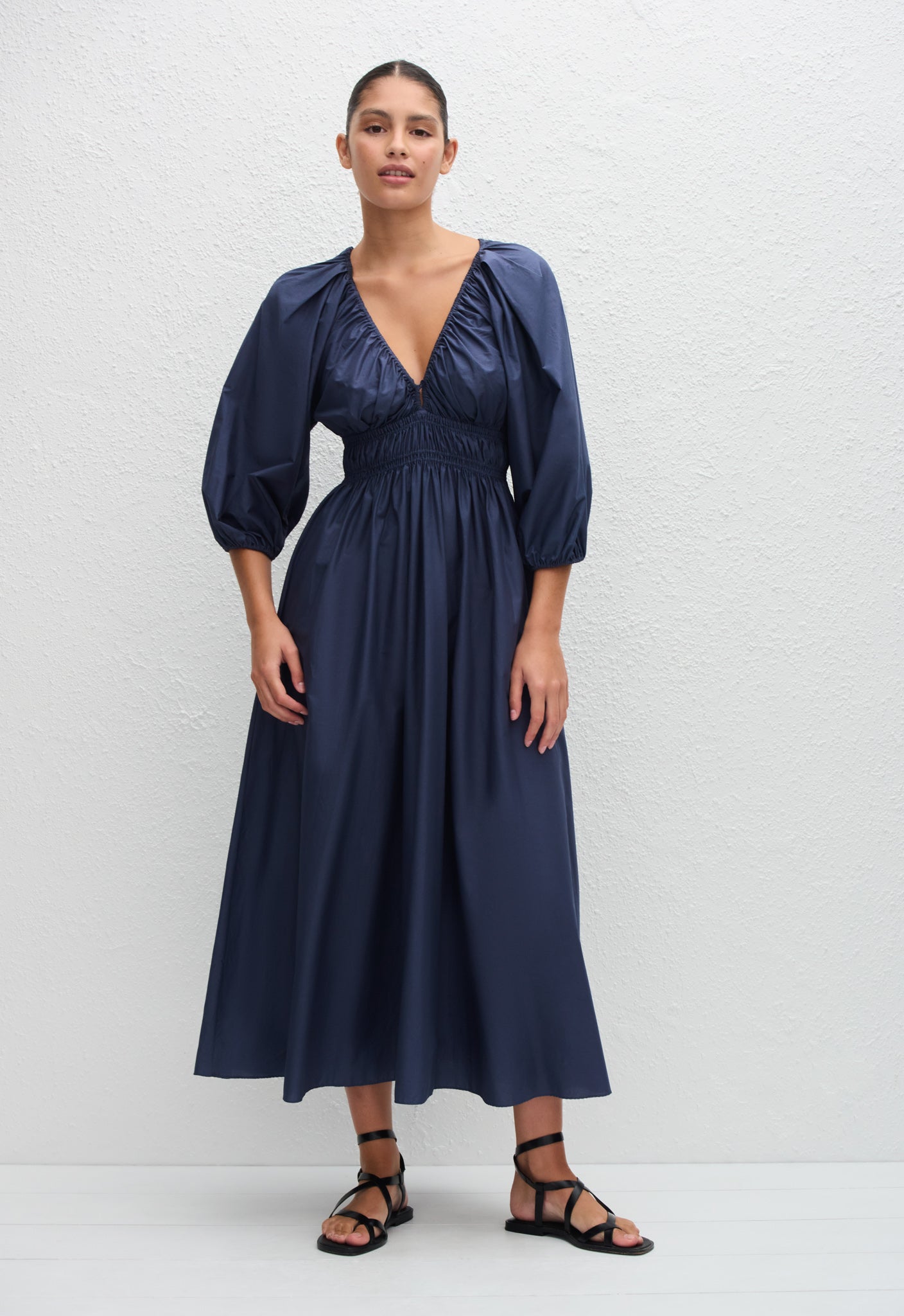puff sleeve plunge midi dress ASOS DESIGN puff sleeve twist plunge cut out prom midi dress in contrast  color