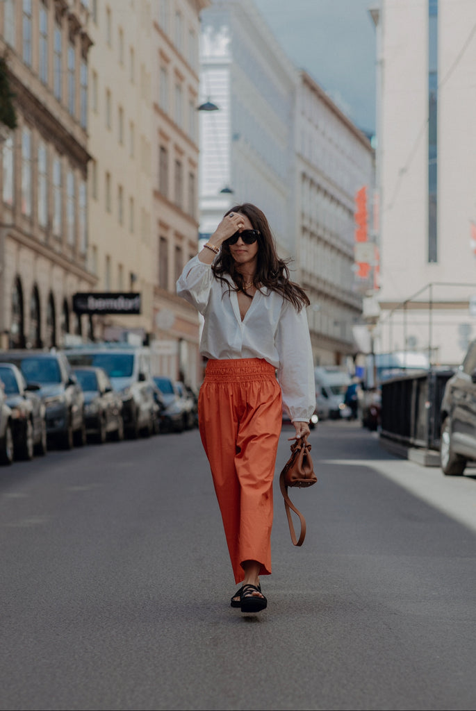 Braid Trim Band Collar Blouse in White - TheStorebySchneeweiss