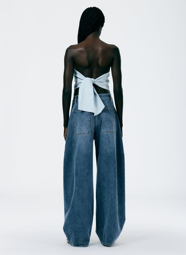 Bleached Denim Tie Back Handkerchief Top - TheStorebySchneeweiss