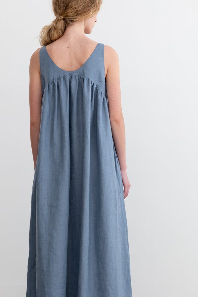 Linen Empire Dress Blue - TheStorebySchneeweiss